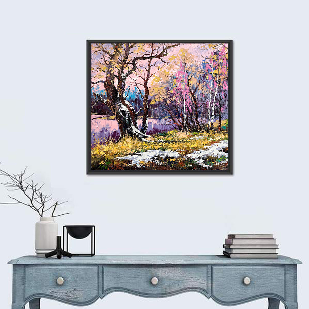 Autumn Lake with Pink Reflection Wall Art
