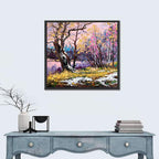 Autumn Lakeshore with Pink Foliage Wall Art