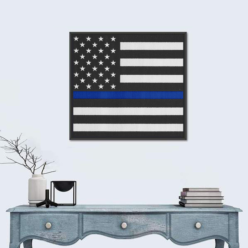 Monochrome American Flag with Blue Stripe Wall Art