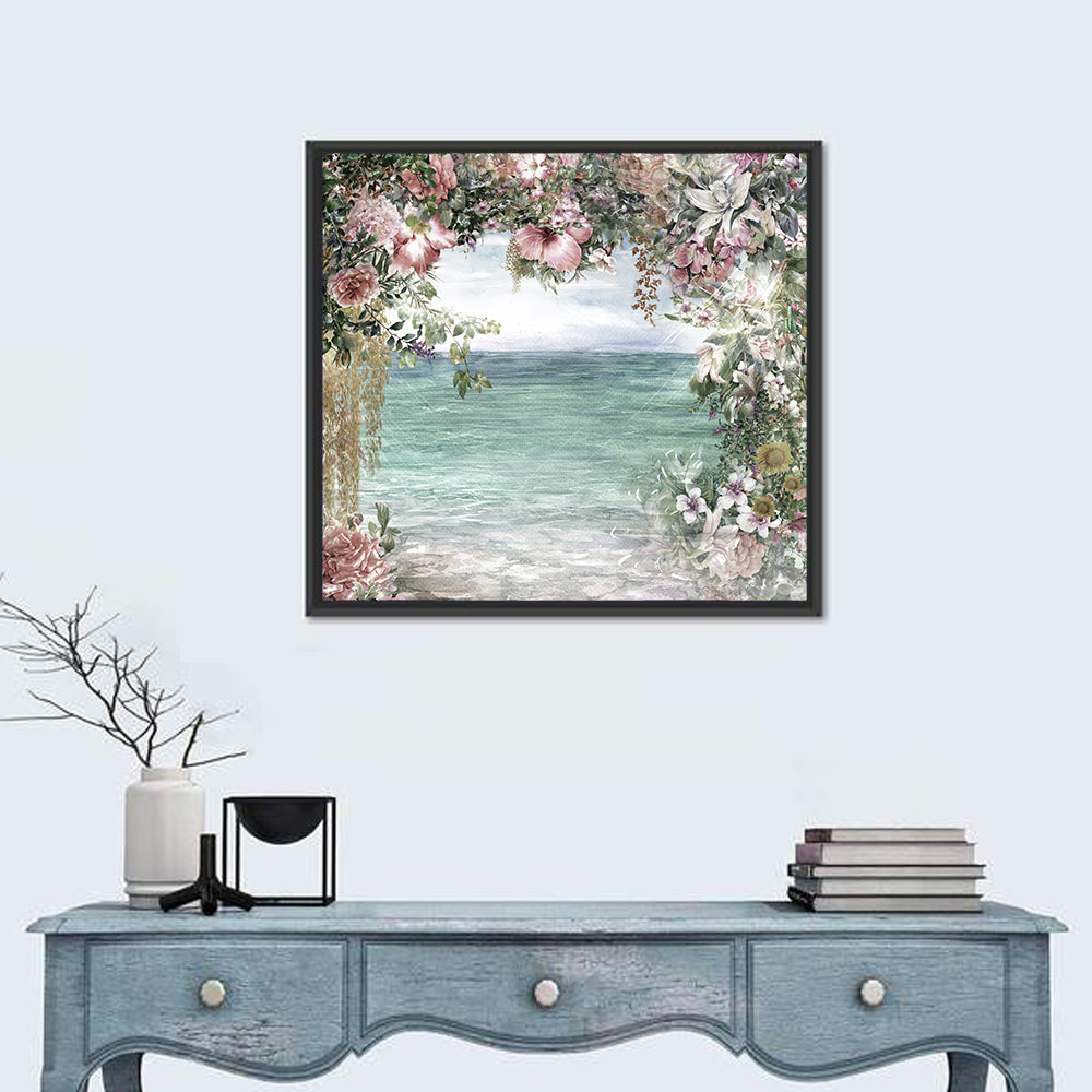 Coastal Floral Watercolor Seascape Wall Art