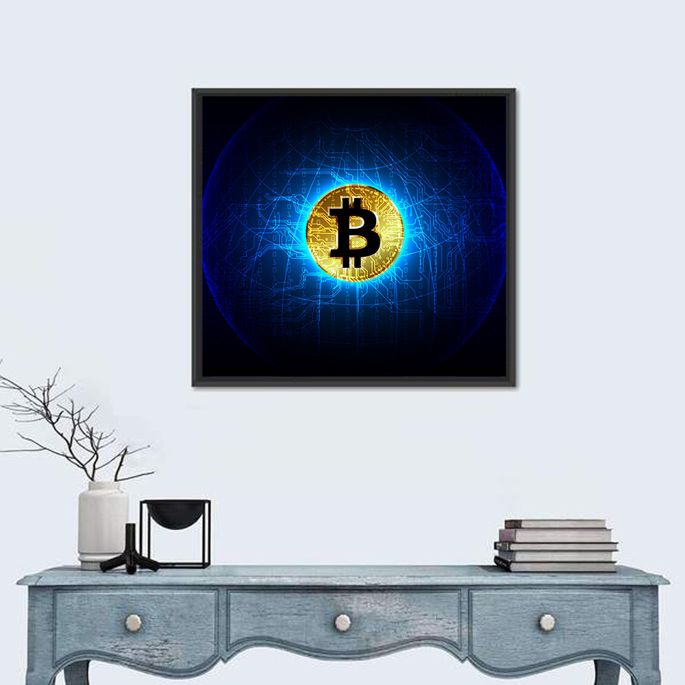 Golden Bitcoin Globe Wall Art