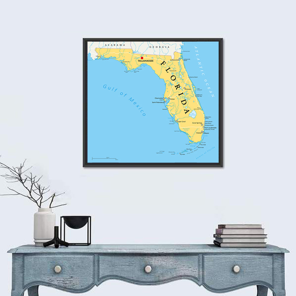 Florida Political Map, Blue and Yellow Wall Art