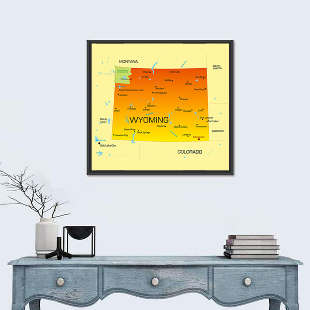 Wyoming State Map, Yellow Accent Wall Art
