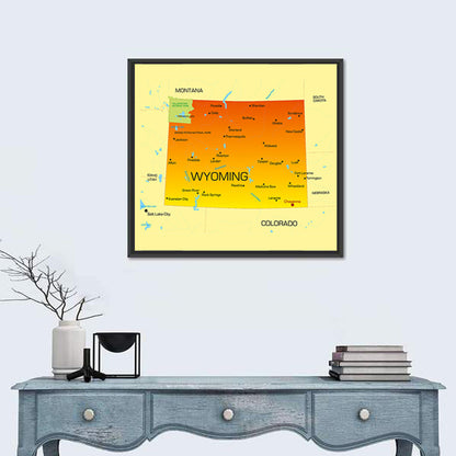 Wyoming State Map, Yellow Accent Wall Art