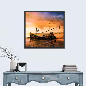 Boat On Beach At Bali Island Wall Art