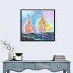 Two Sailboats in Colorful Seascape Wall Art