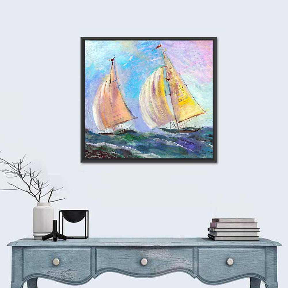 Two Sailboats in Colorful Seascape Wall Art