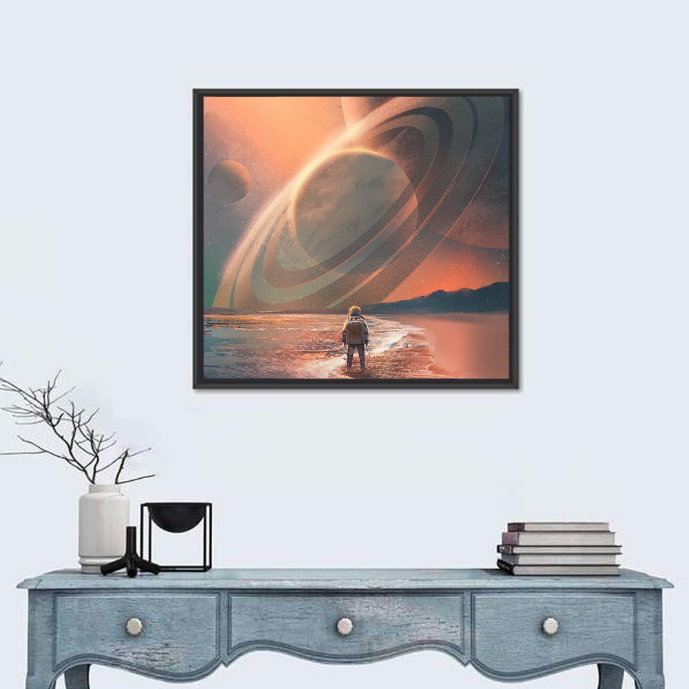 Solitary Astronaut on Alien Beach Wall Art in a room, square