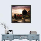 Castle Over Misty Lake at Dusk Wall Art