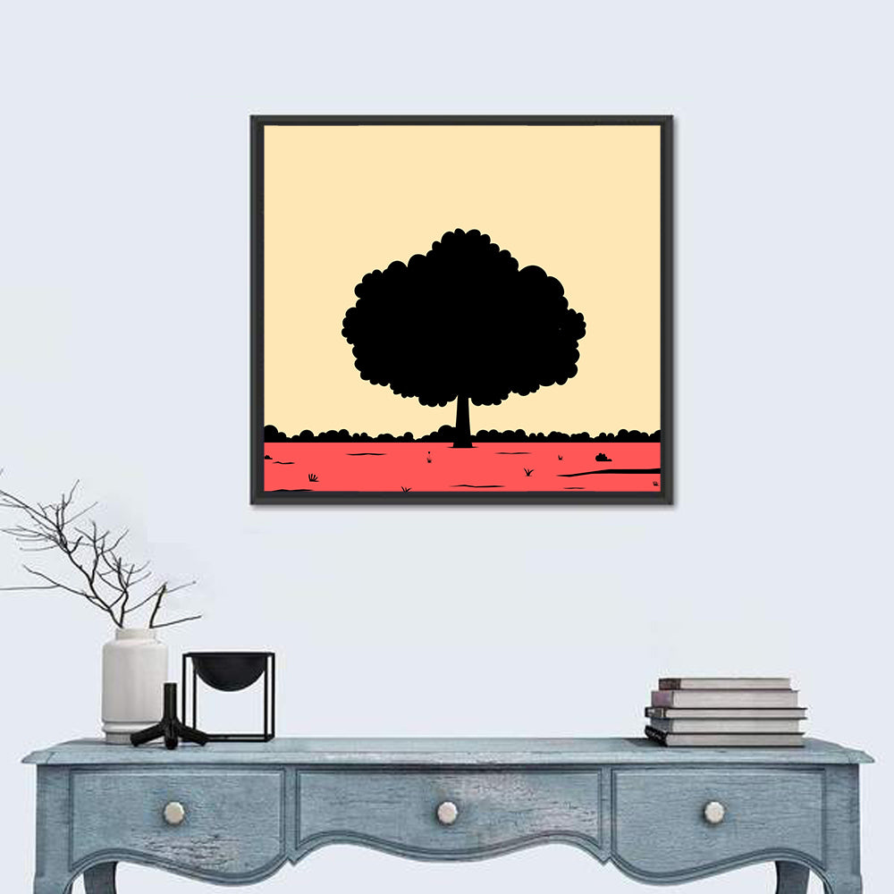 Red Horizon Tree Silhouette Wall Art