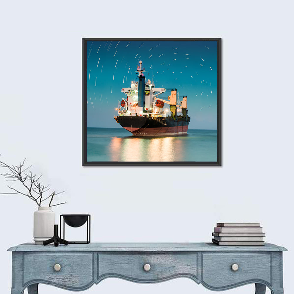 Cargo Ship Under Star Trail Sky Wall Art