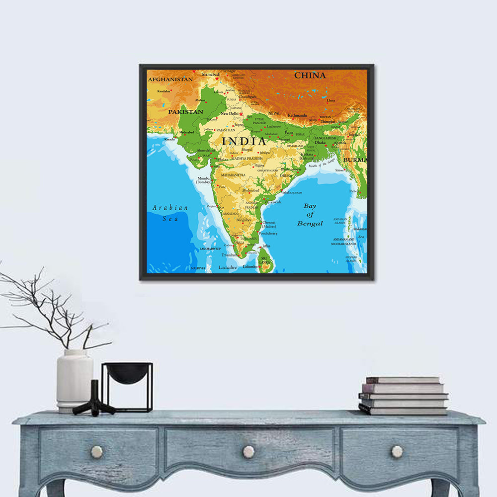 India Relief Map Wall Art