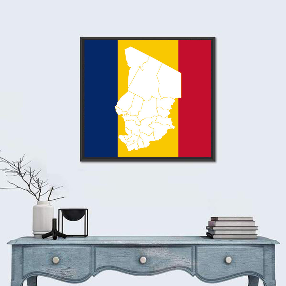 Chad Map with Tricolor Flag Wall Art