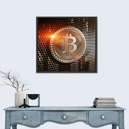 Golden Bitcoin Closeup Wall Art