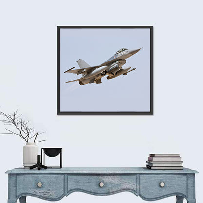F-16 Fighter Jet Banking Over Sky Wall Art