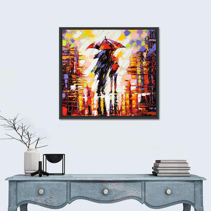 Couple Under Red Umbrella Wall Art