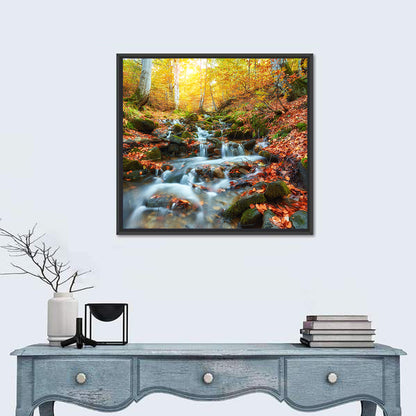 Backlit Autumn Forest Stream Wall Art