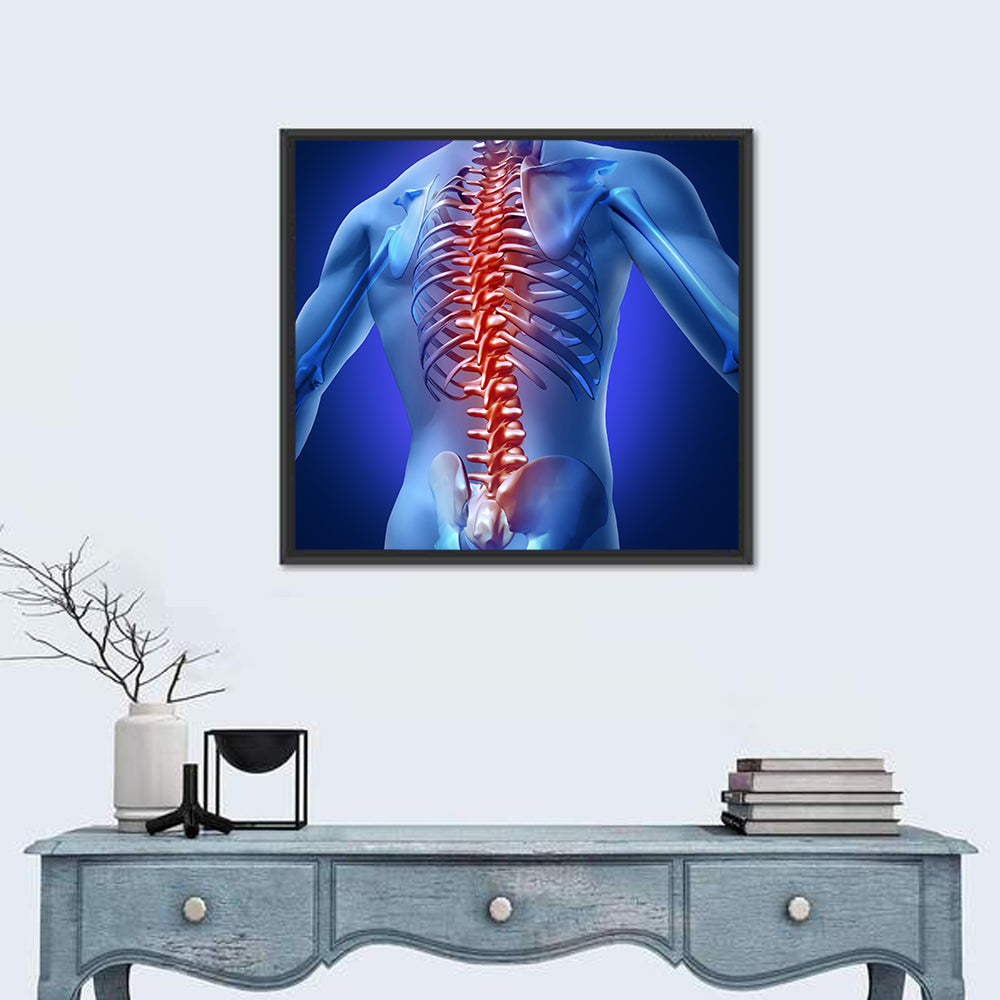 Spine Pain Anatomy Illustration Wall Art in a room, square
