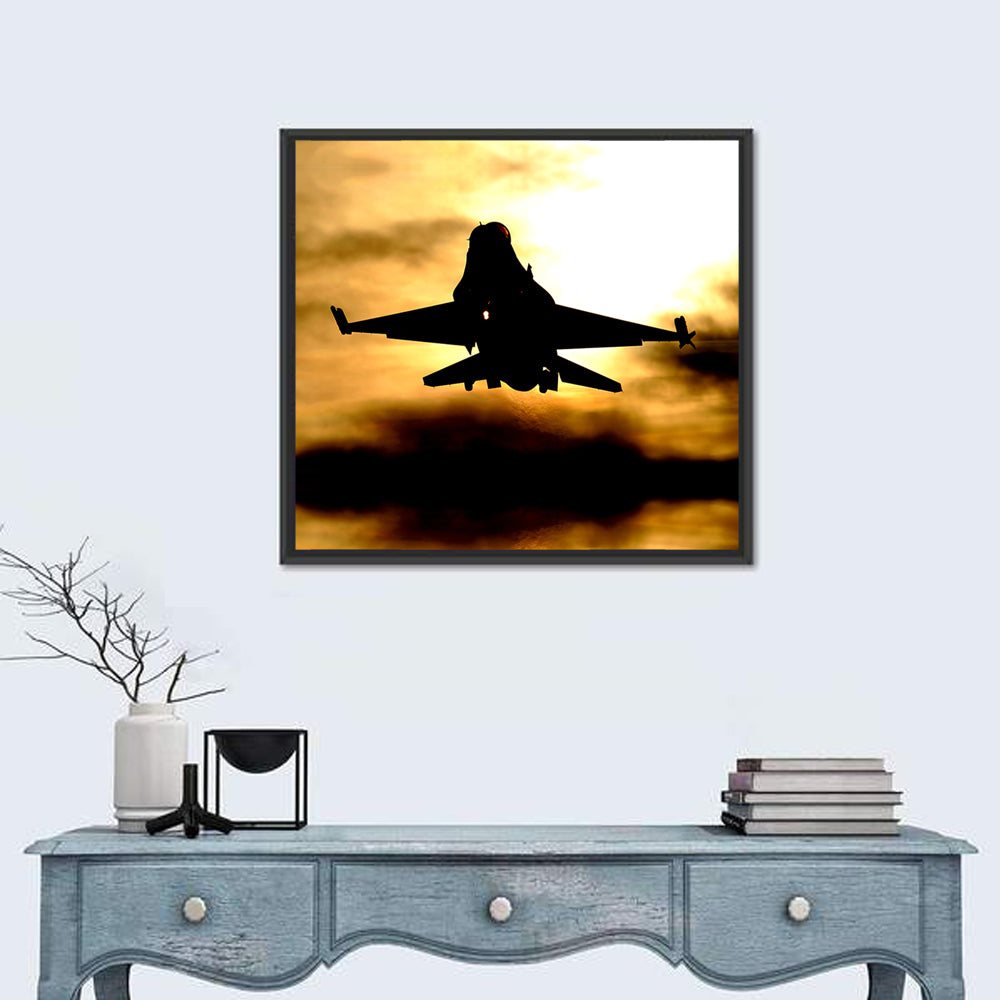 F-16 Landing at Golden Sunset Wall Art