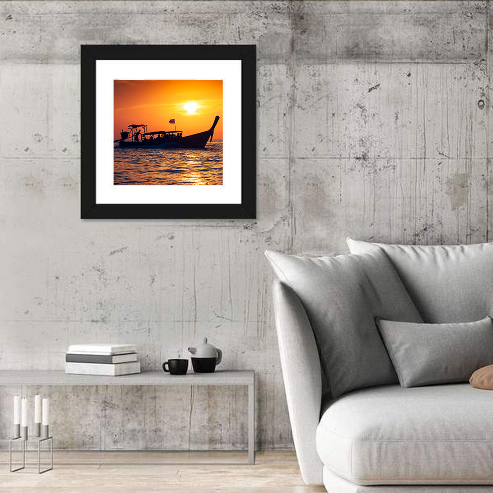 Longtail Boat at Sunset Wall Art