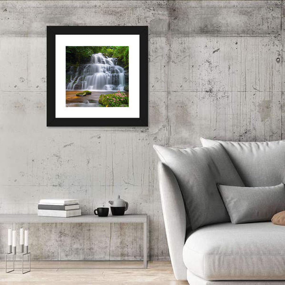Mun Daeng Waterfall with Mossy Boulders Wall Art