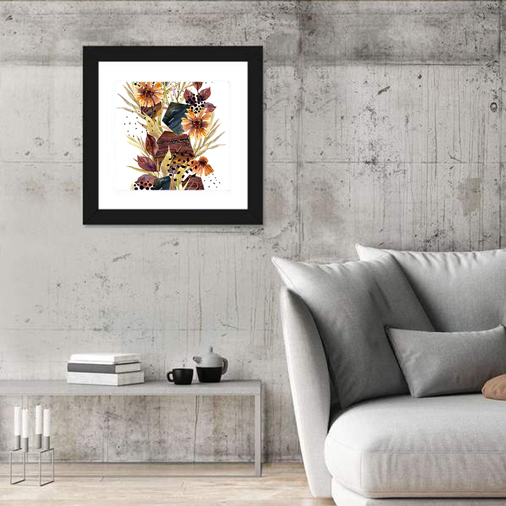 Autumn Floral Illustration Wall Art in a room, square