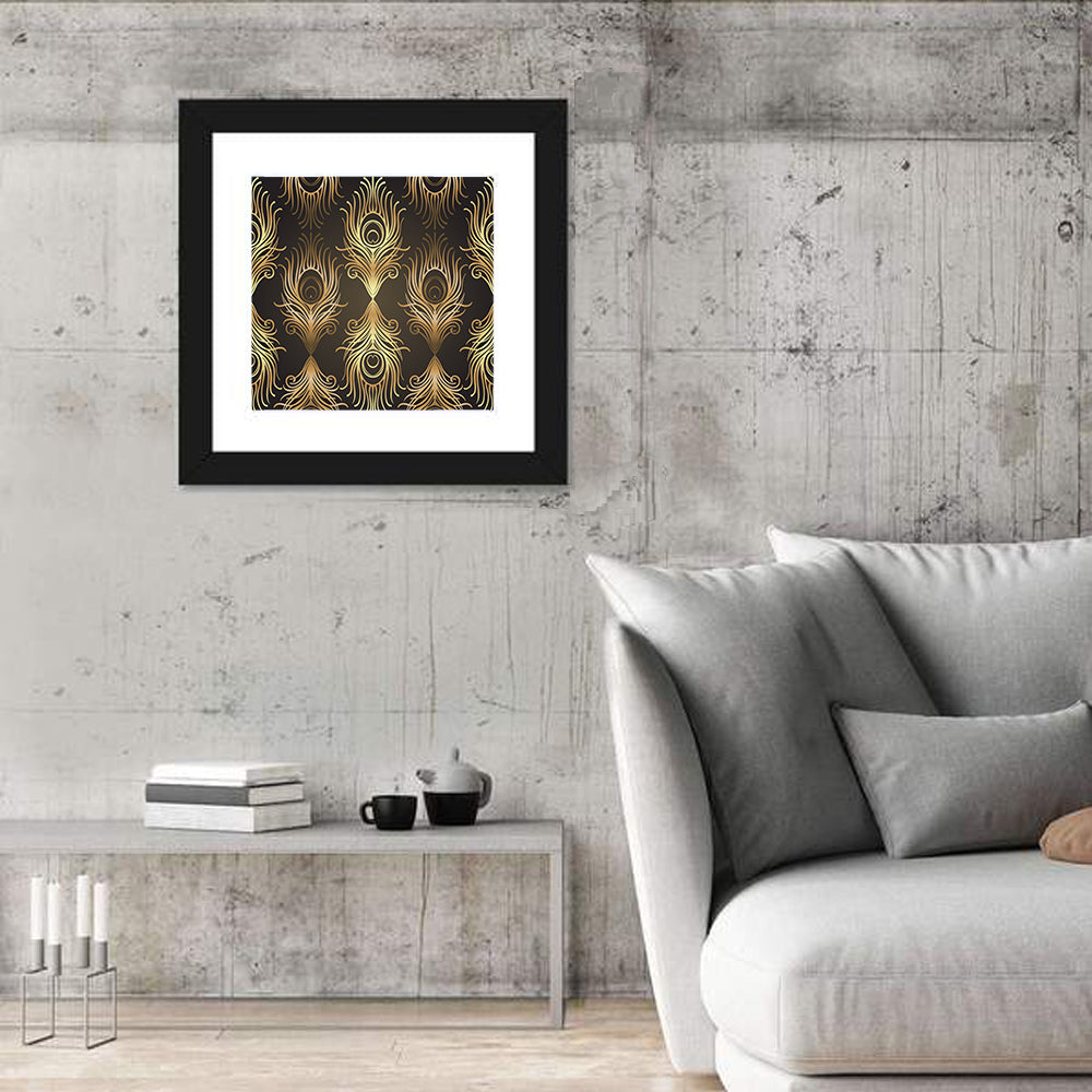 Gold Peacock Feather Pattern Wall Art