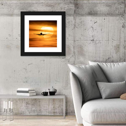 Airplane Silhouette at Golden Sunset Wall Art