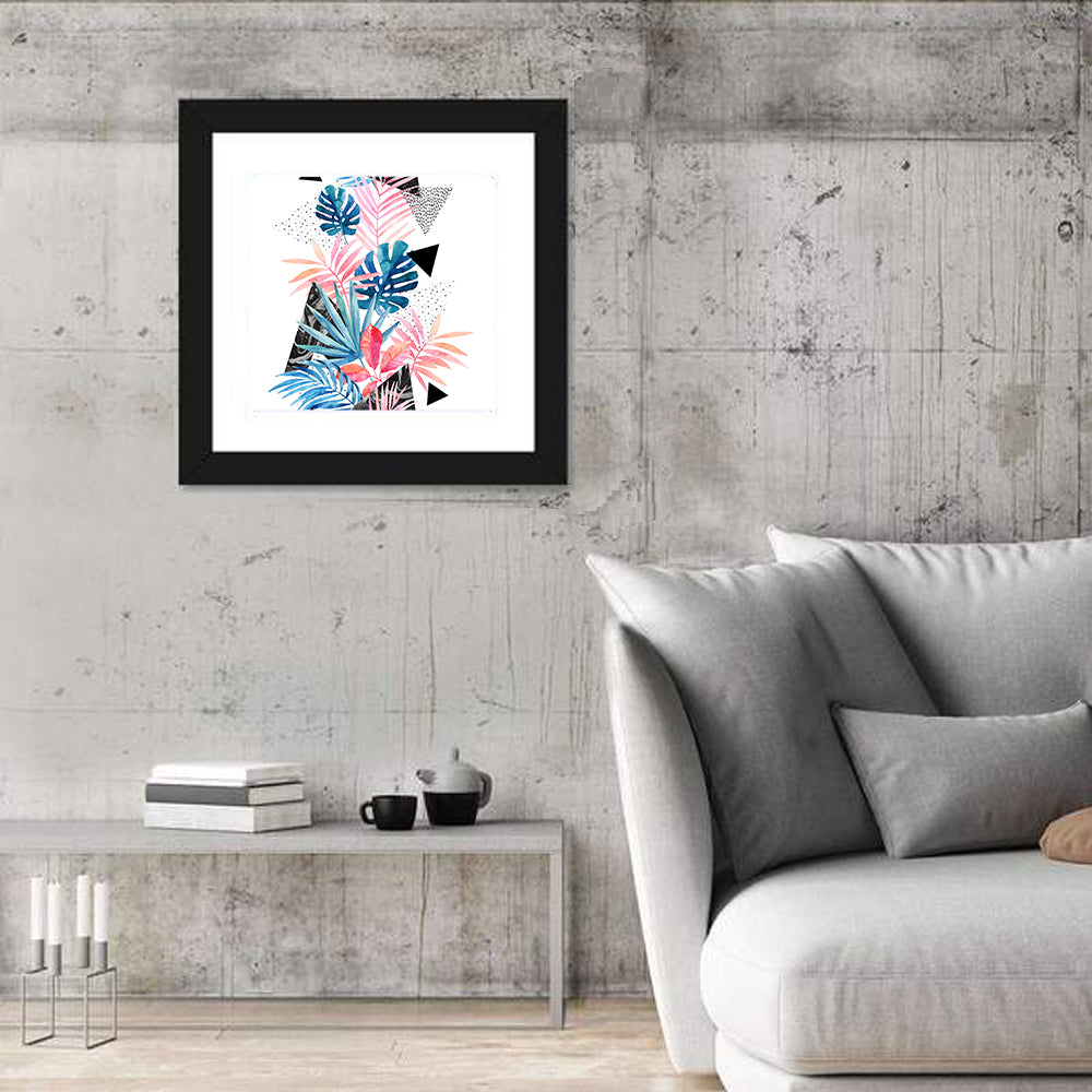 Watercolor Tropical Leaves Wall Art in a room, square