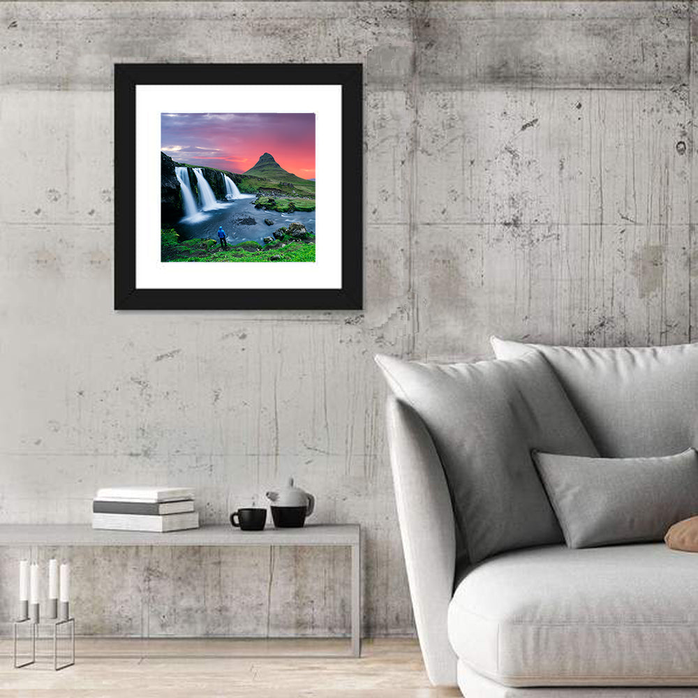 Kirkjufell Sunset with Kirkjufellsfoss Wall Art