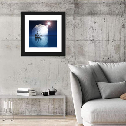 Moonlit Ship with Glowing Star Wall Art