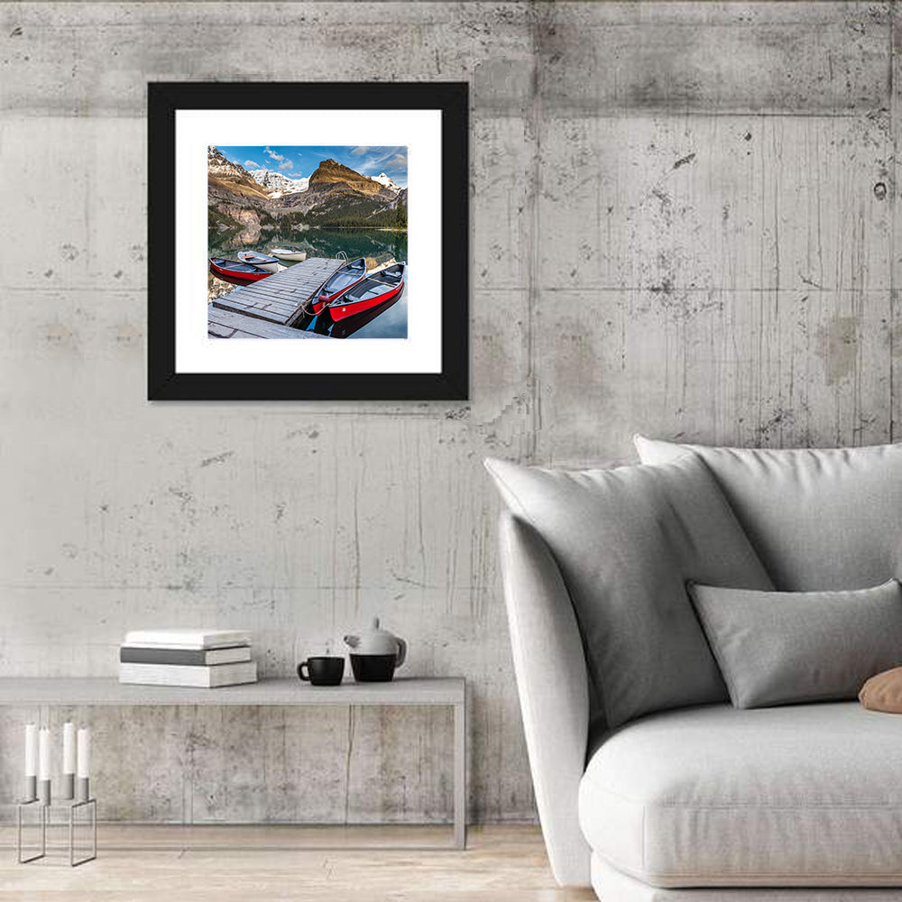 Canadian Rockies Lake with Red Canoes Wall Art