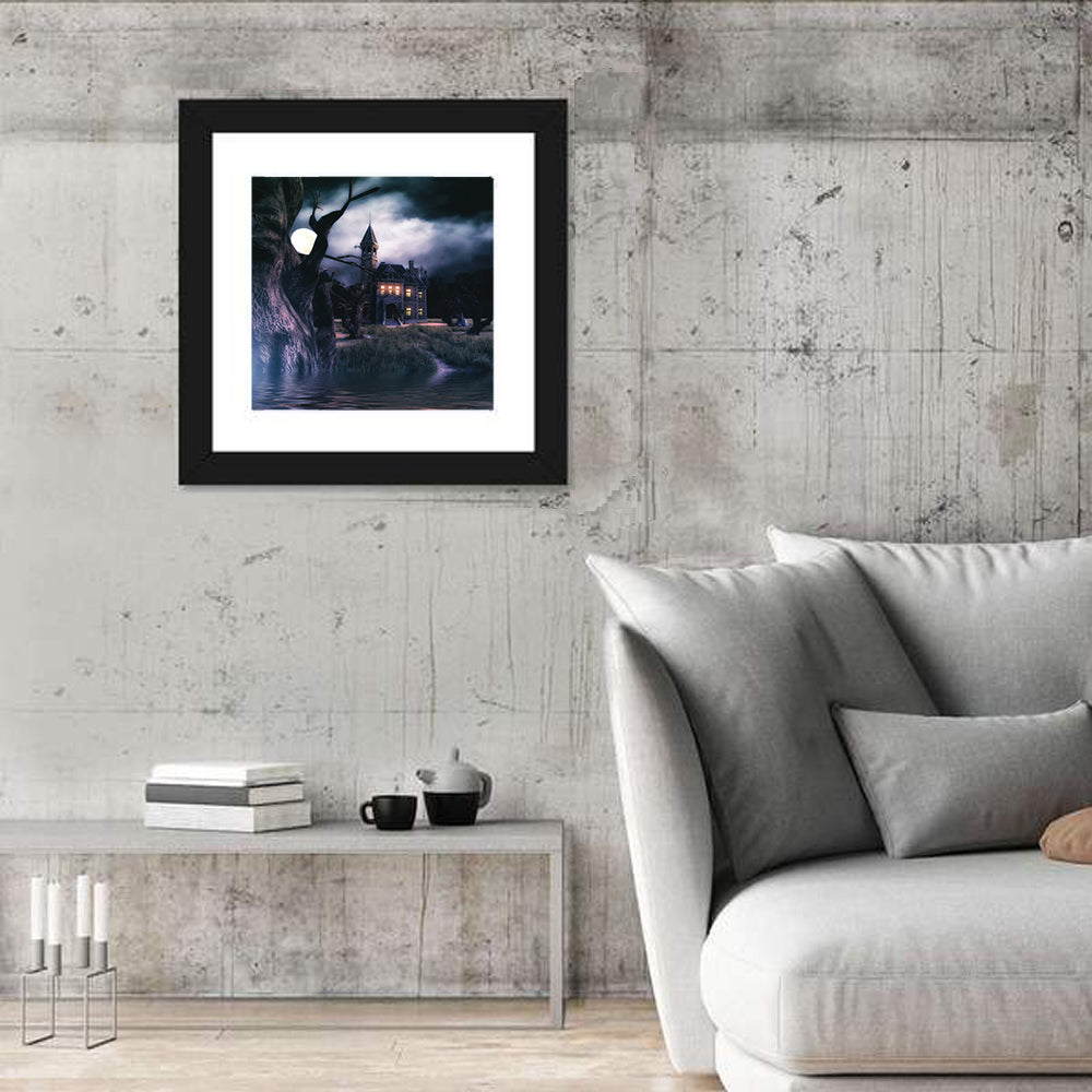 Moonlit Haunted House Wall Art