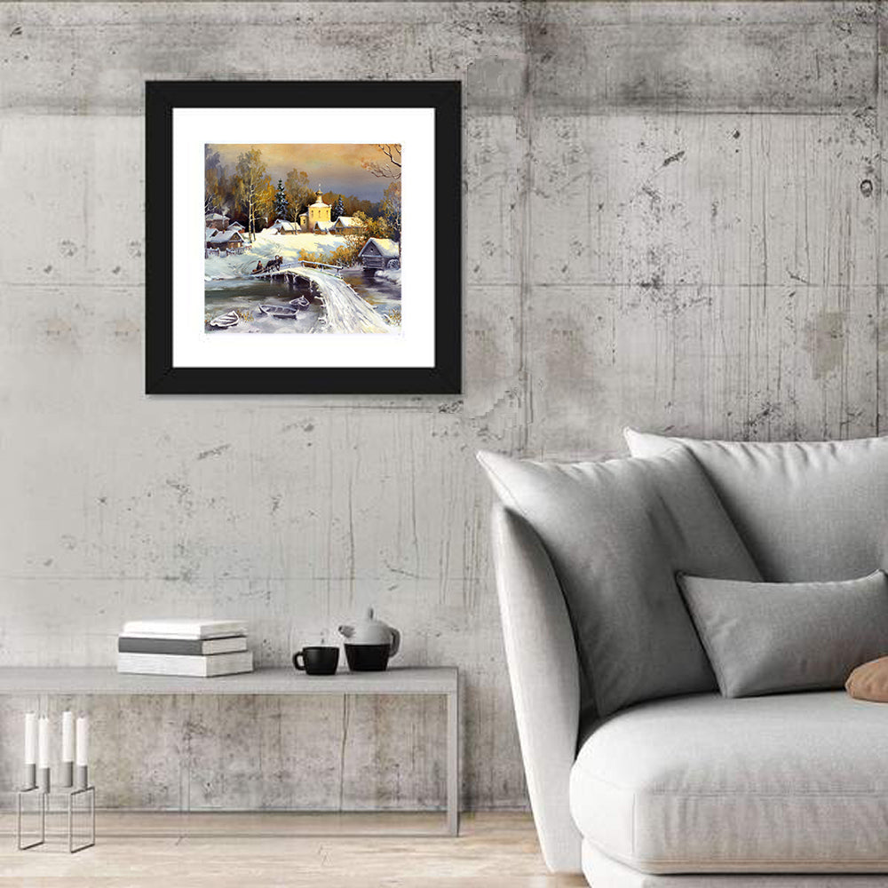 Snowy Village Bridge Wall Art