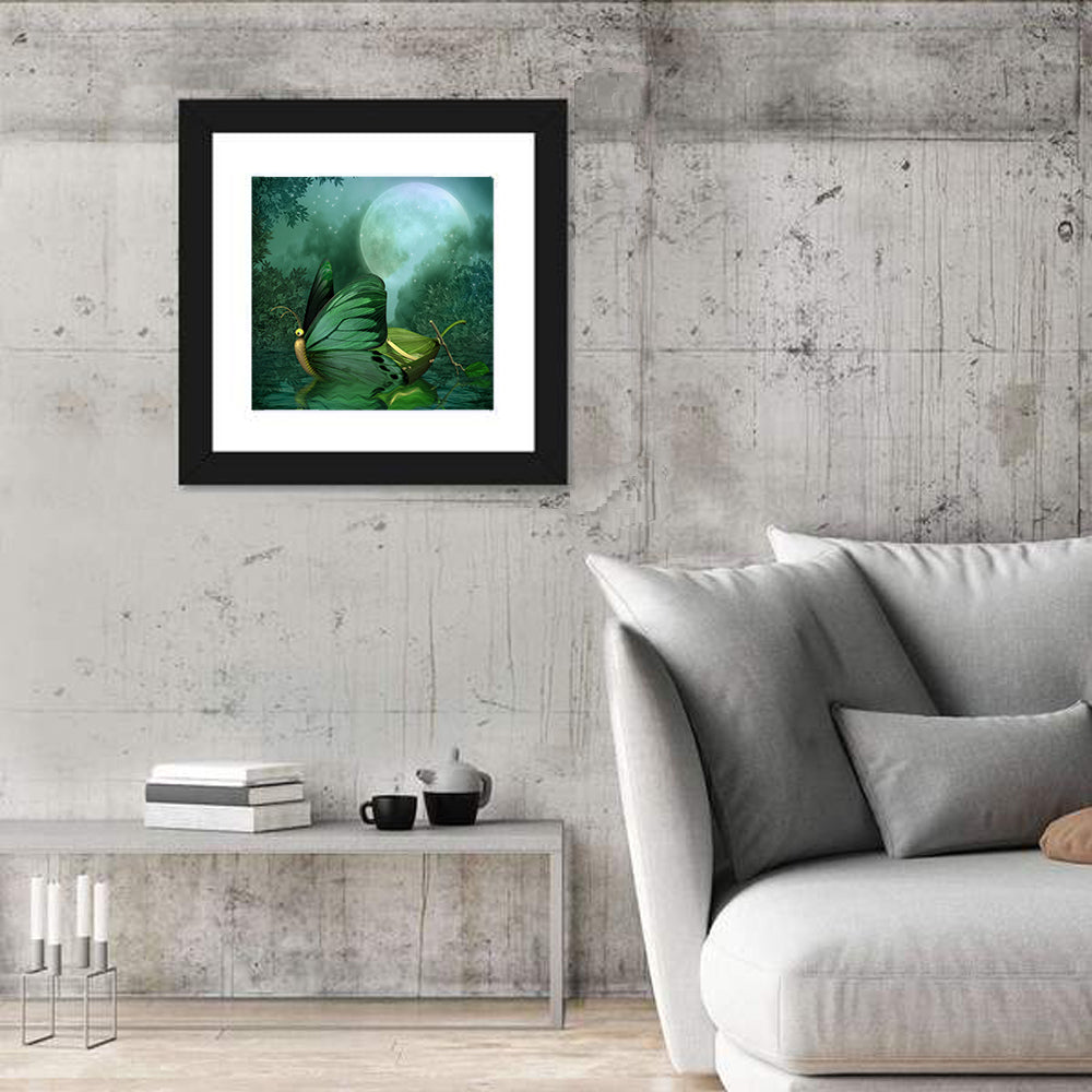 Moonlit Butterfly on Leaf Boat Wall Art