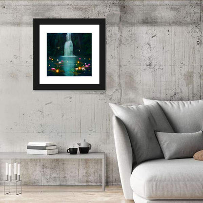 Moonlit Lotus Pond and Waterfall Wall Art