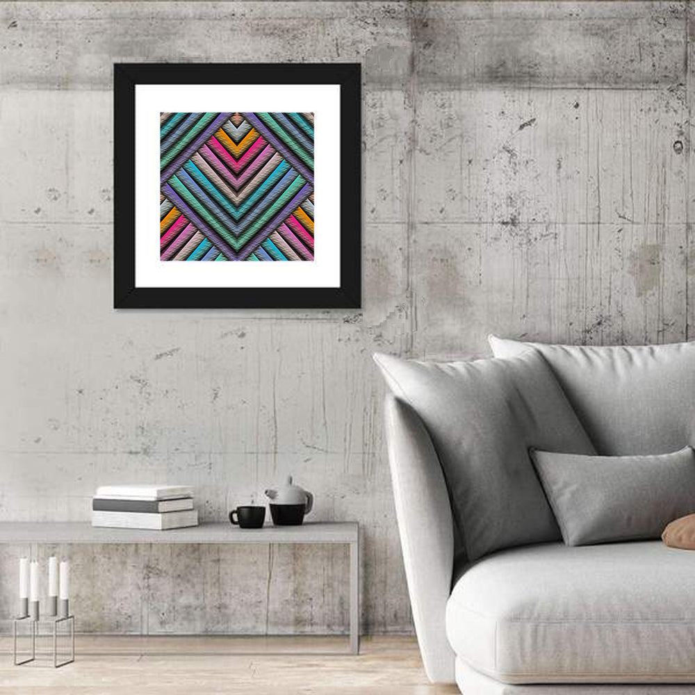 Embroidered Chevron Stripe Pattern Wall Art in a room, square