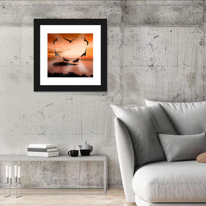 Heart-shaped Birds at Sunset Wall Art