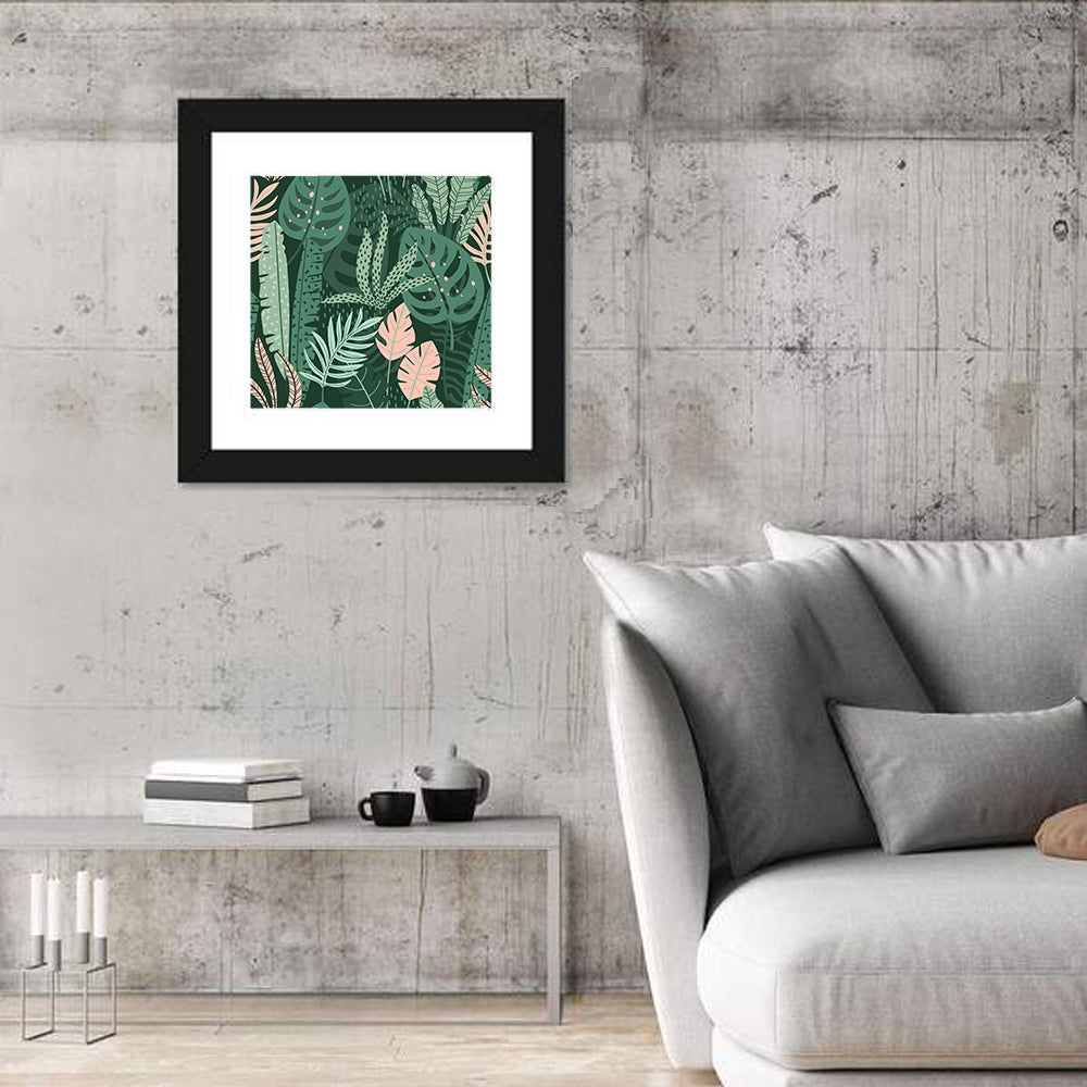 Polka Dot Tropical Leaf Pattern Wall Art in a room, square