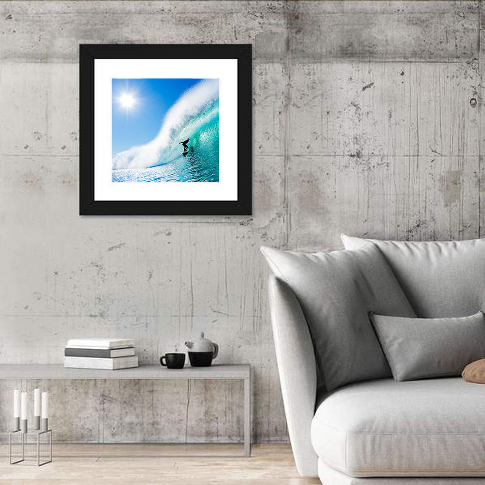 Surfer Inside Blue Barrel Wave Wall Art
