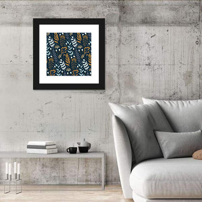 Navy Gold Wild Floral Pattern Wall Art