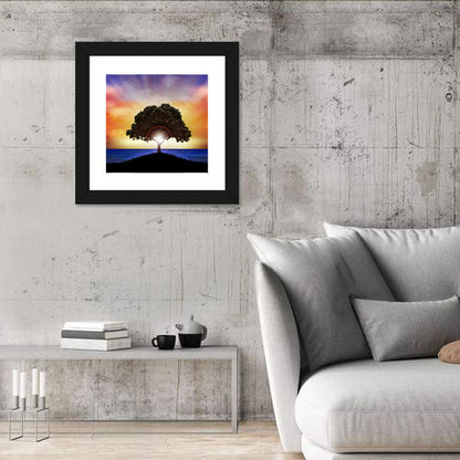 Coastal Sunset Tree Silhouette Wall Art
