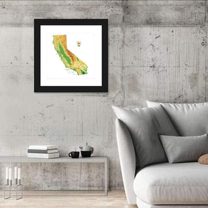 California Physical Map Wall Art