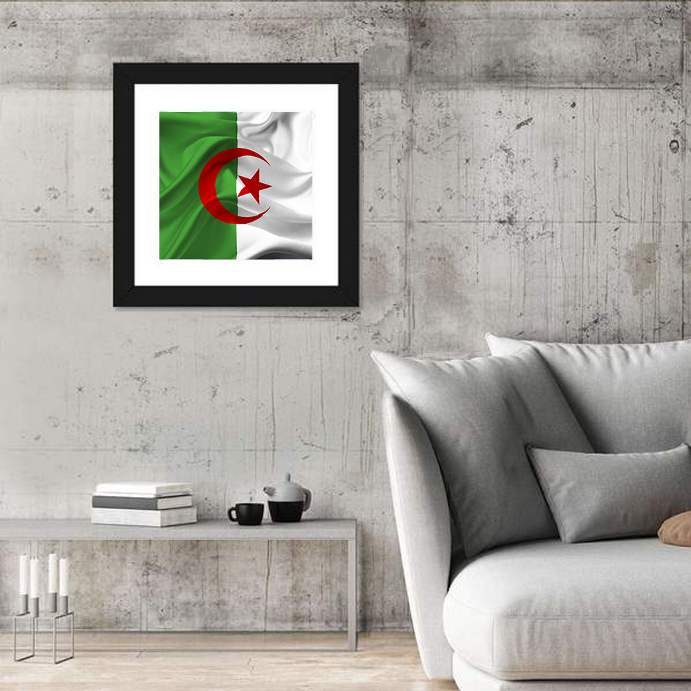 Waving Algerian Flag with Crescent and Star Wall Art