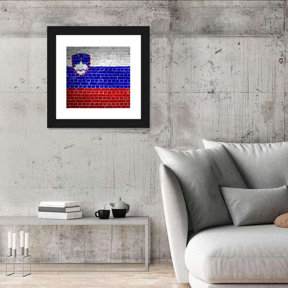 Slovenia Flag on Weathered Brick Wall Art