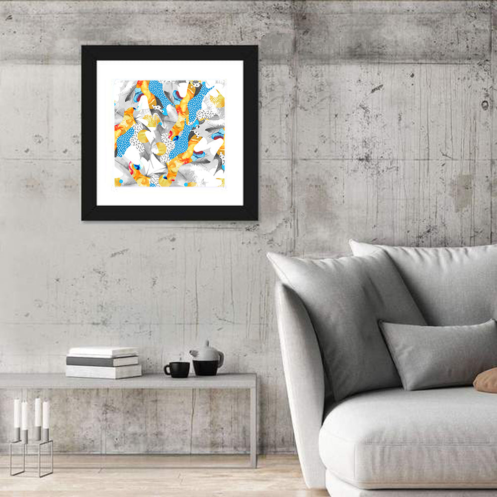 Fluid Leaf Shapes Pattern Wall Art in a room, square
