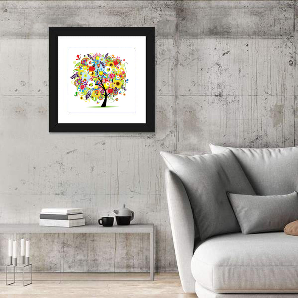 Colorful Floral Tree with Butterflies Wall Art