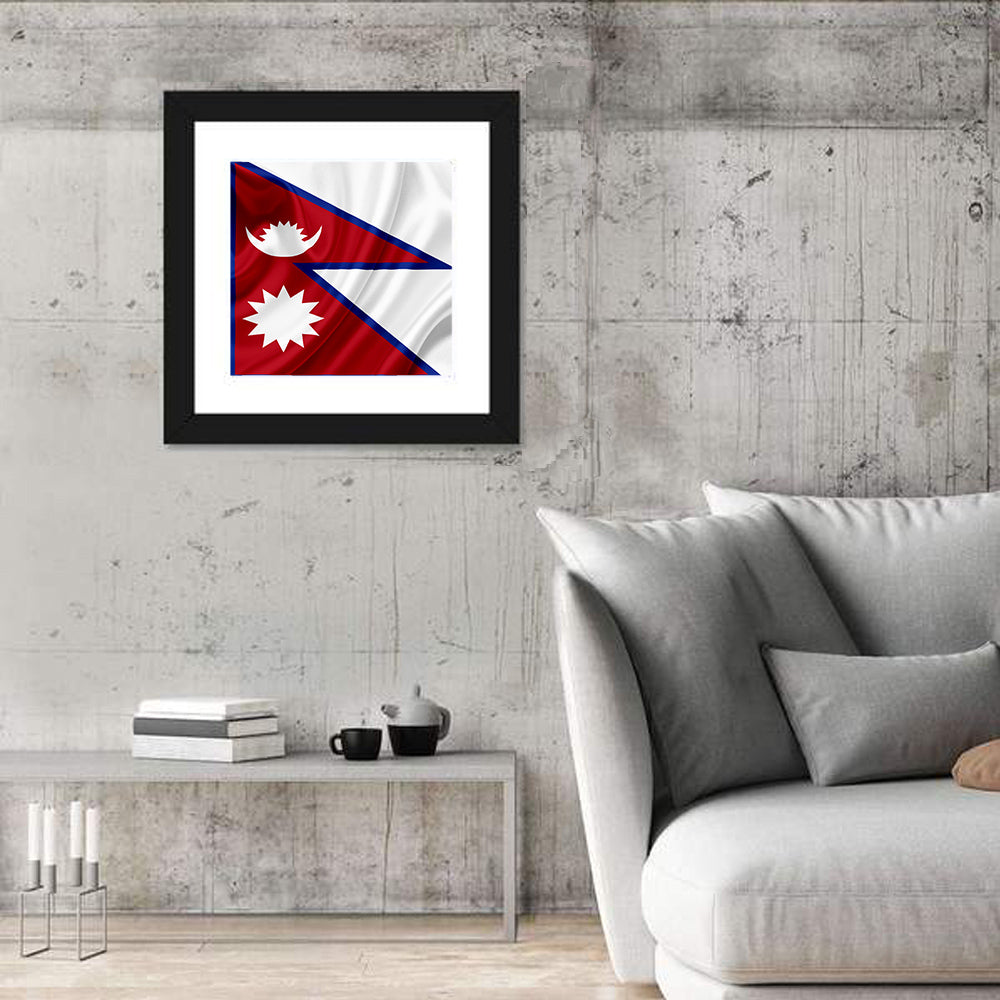 Nepal Flag with Moon and Sun Wall Art in a room, square