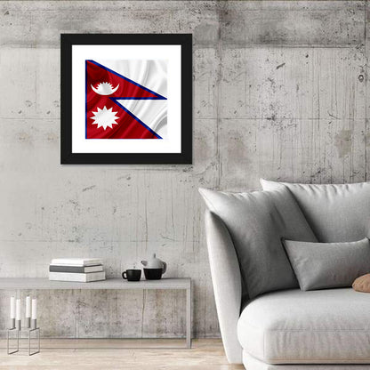 Nepal Flag with Moon and Sun Wall Art