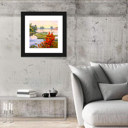 Autumn Lake Watercolor Wall Art